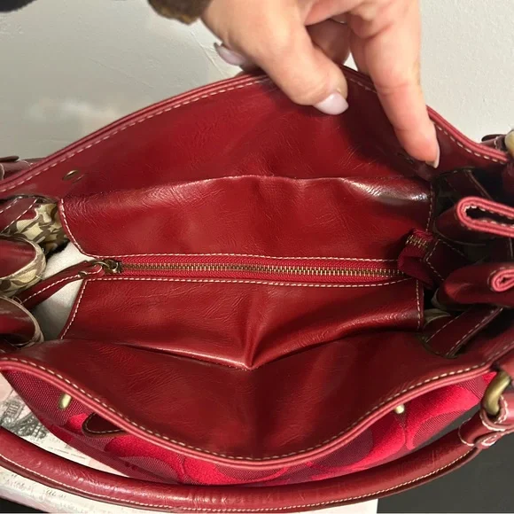 Coach Red Signature Tote with Buckle-Trim Handles - Picture 5 of 10